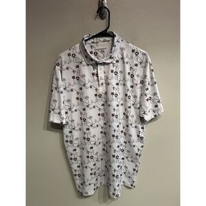 Fore Fathers Mens Large Polo Shirt White Print Pattern Performance Golf